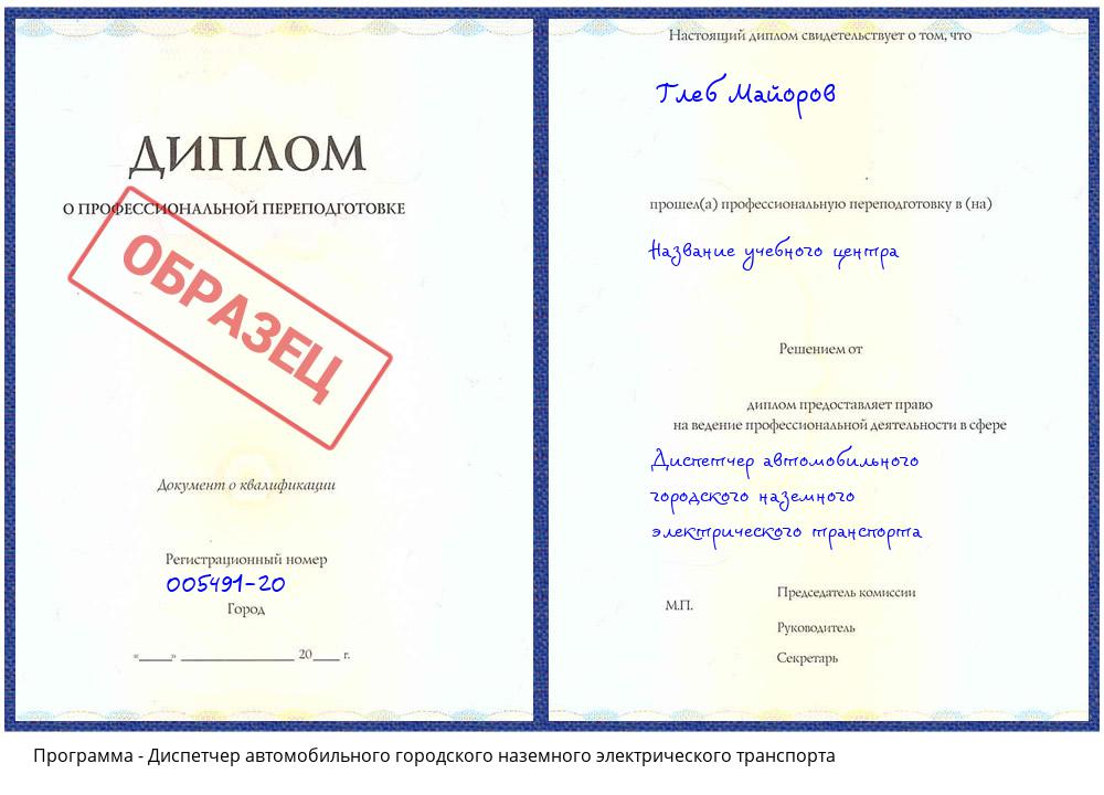 Диспетчер автомобильного городского наземного электрического транспорта Апшеронск