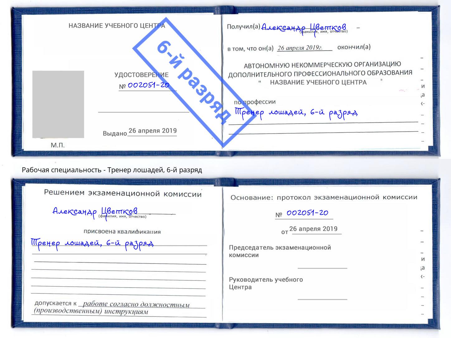 корочка 6-й разряд Тренер лошадей Апшеронск