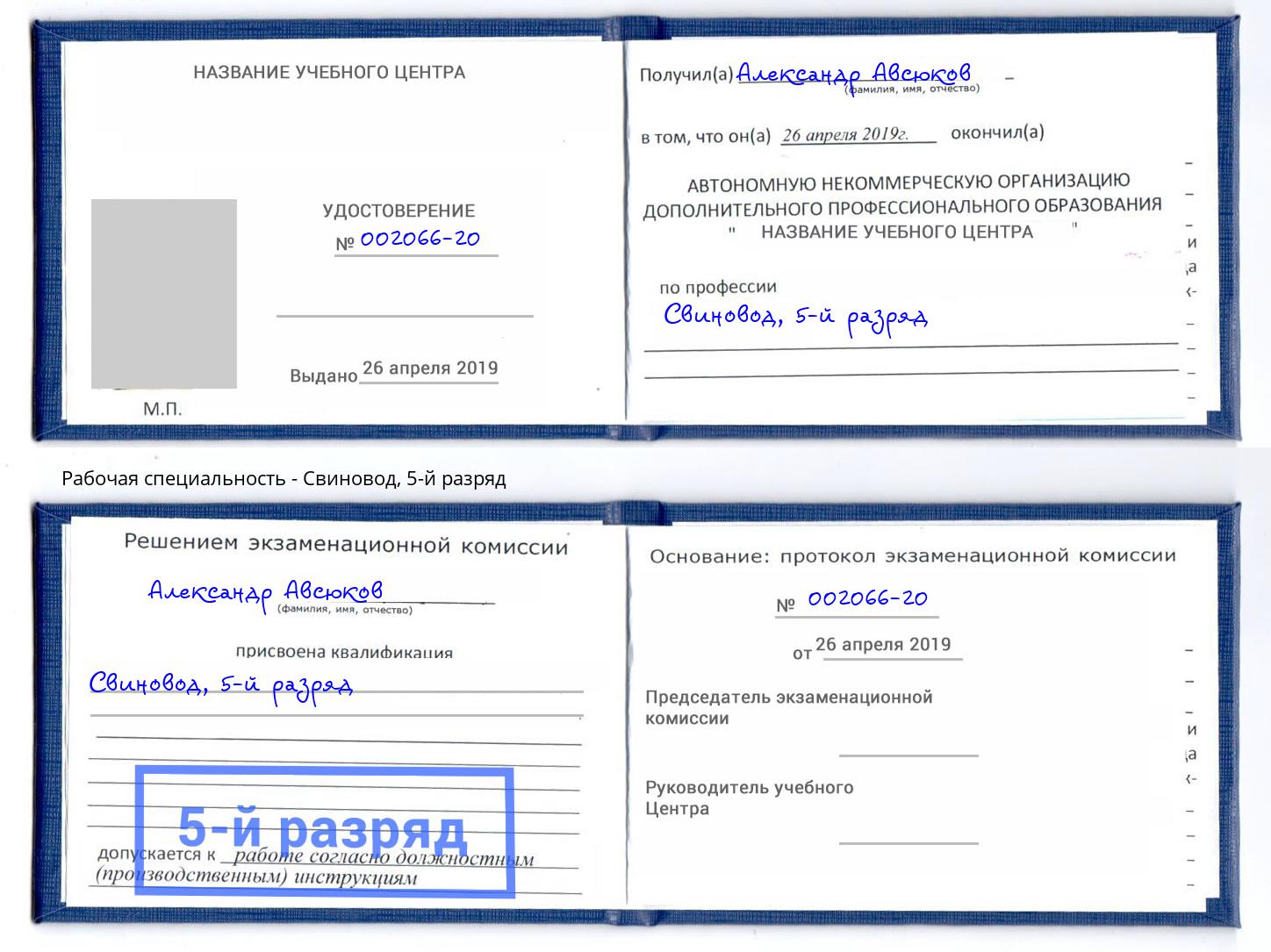 корочка 5-й разряд Свиновод Апшеронск
