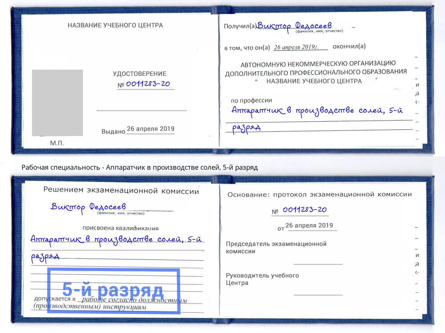 корочка 5-й разряд Аппаратчик в производстве солей Апшеронск