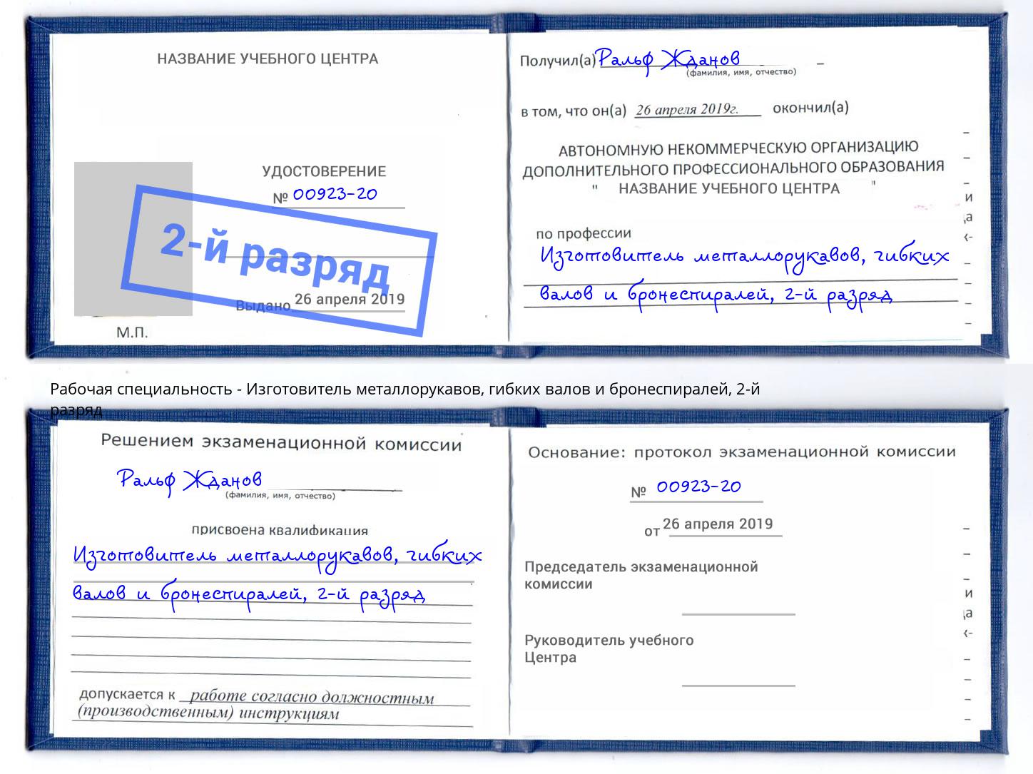 корочка 2-й разряд Изготовитель металлорукавов, гибких валов и бронеспиралей Апшеронск